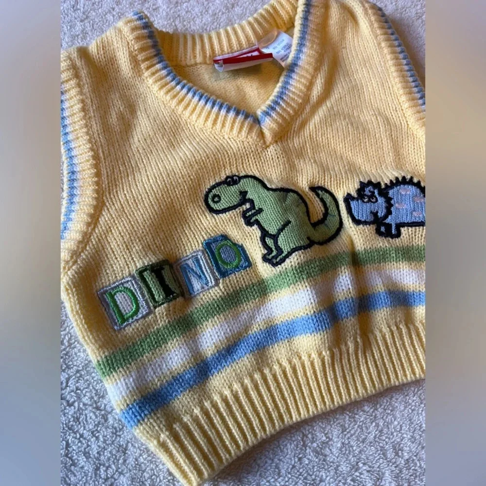 Baby Togs dinosaur vest, yellow with blue, 3-6 months